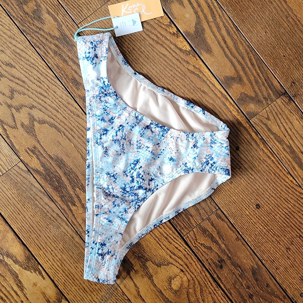 Kona sol  bikini bottom with snake like pattern and beautiful coral and blues